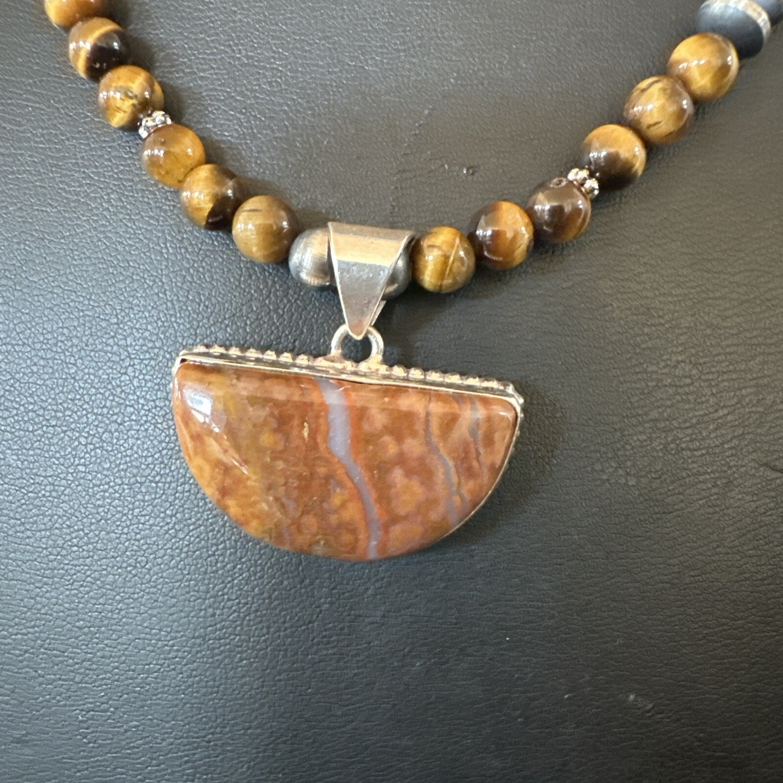 Coffee Tigers Eye Jasper Sterling Silver Pendant Necklace Southwestern 18290