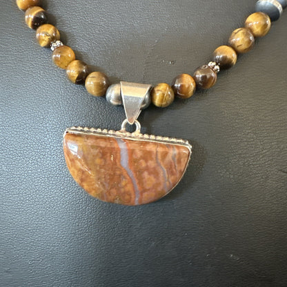 Coffee Tigers Eye Jasper Sterling Silver Pendant Necklace Southwestern 18290