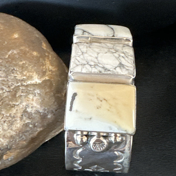 Men's Women's White Buffalo Turquoise Navajo Cuff Bracelet | Sterling Silver | Authentic Native American Handmade | 17945