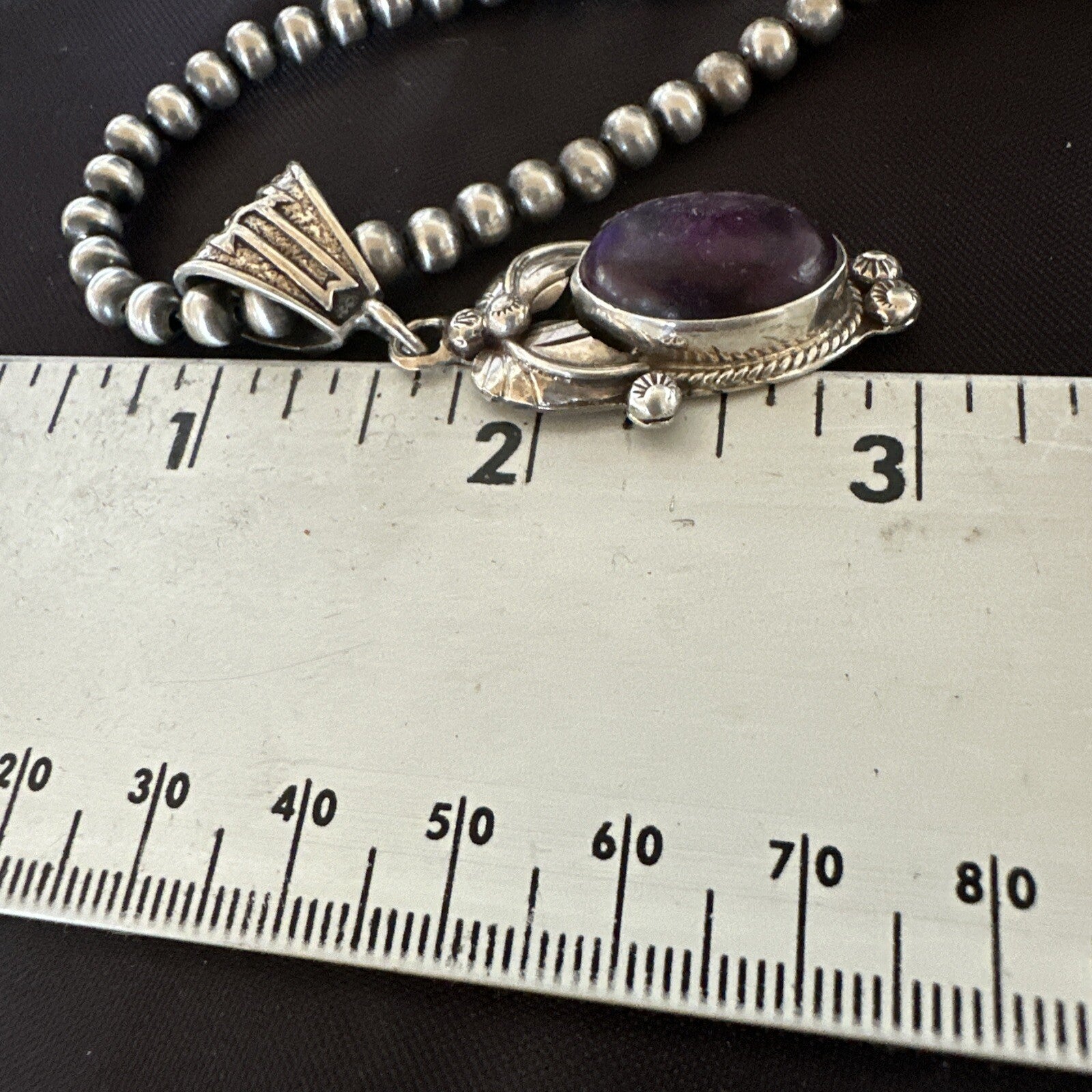 Purple Stone Pendant Navajo Pearls Sterling Silver Necklace 20” 18180