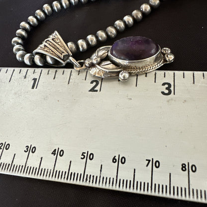 Purple Stone Pendant Navajo Pearls Sterling Silver Necklace 20” 18180