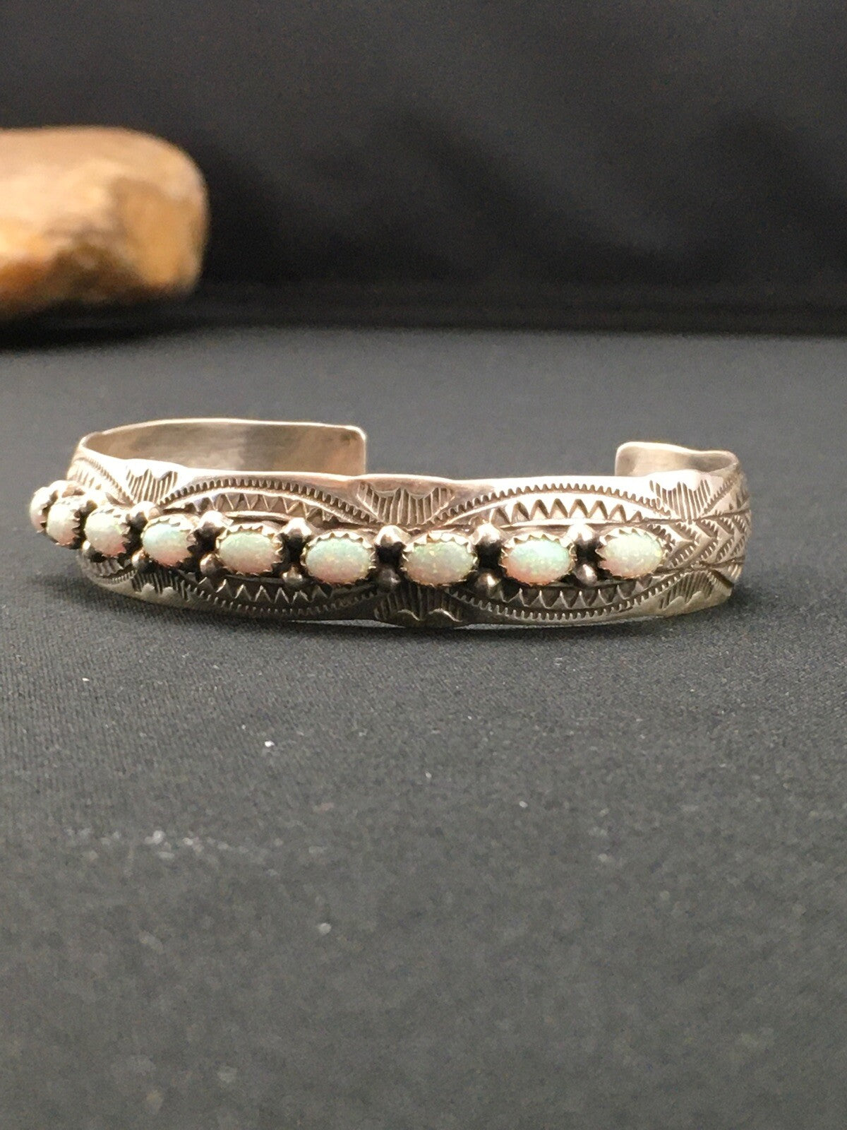 White Opal Navajo Sterling Silver Native American Cuff Bracelet 4734