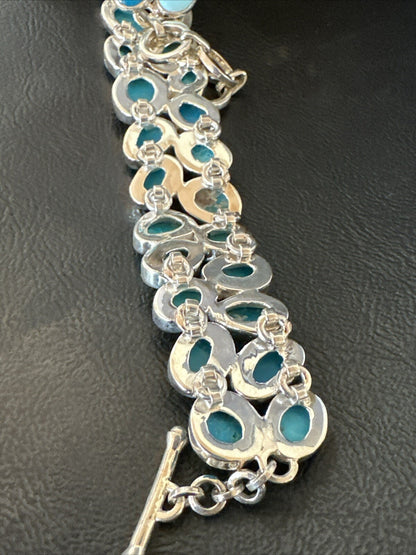 WoMen Blue Kingman Turquoise Sterling Silver Southwestern Link Bracelet 17974