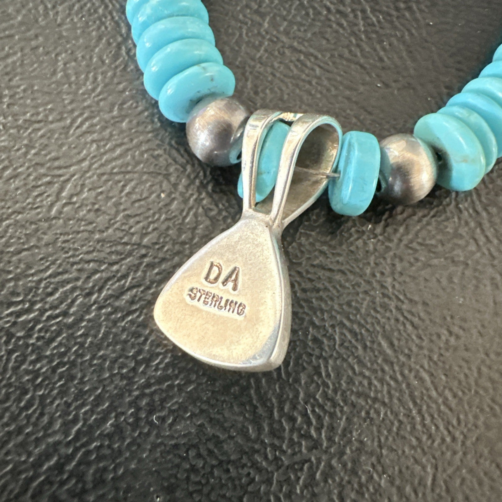 Blue Turquoise Inlay Pendant Navajo Sterling Silver Necklace 19513