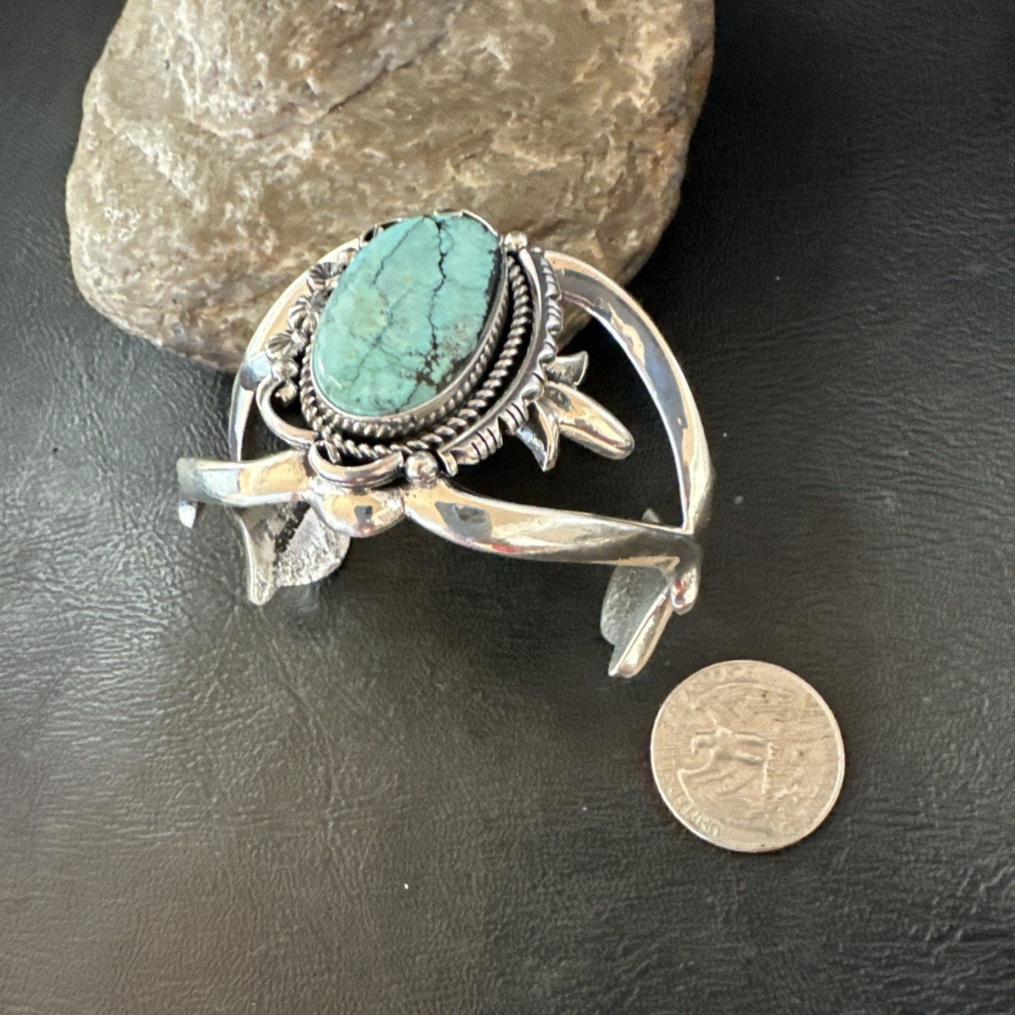 Yazzie Kingman Turquoise Navajo Sterling Silver Tufa Cast Cuff Bracelet 19690