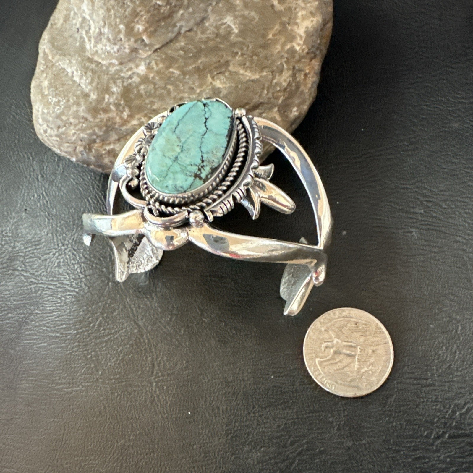 Yazzie Kingman Turquoise Navajo Sterling Silver Tufa Cast Cuff Bracelet 19690