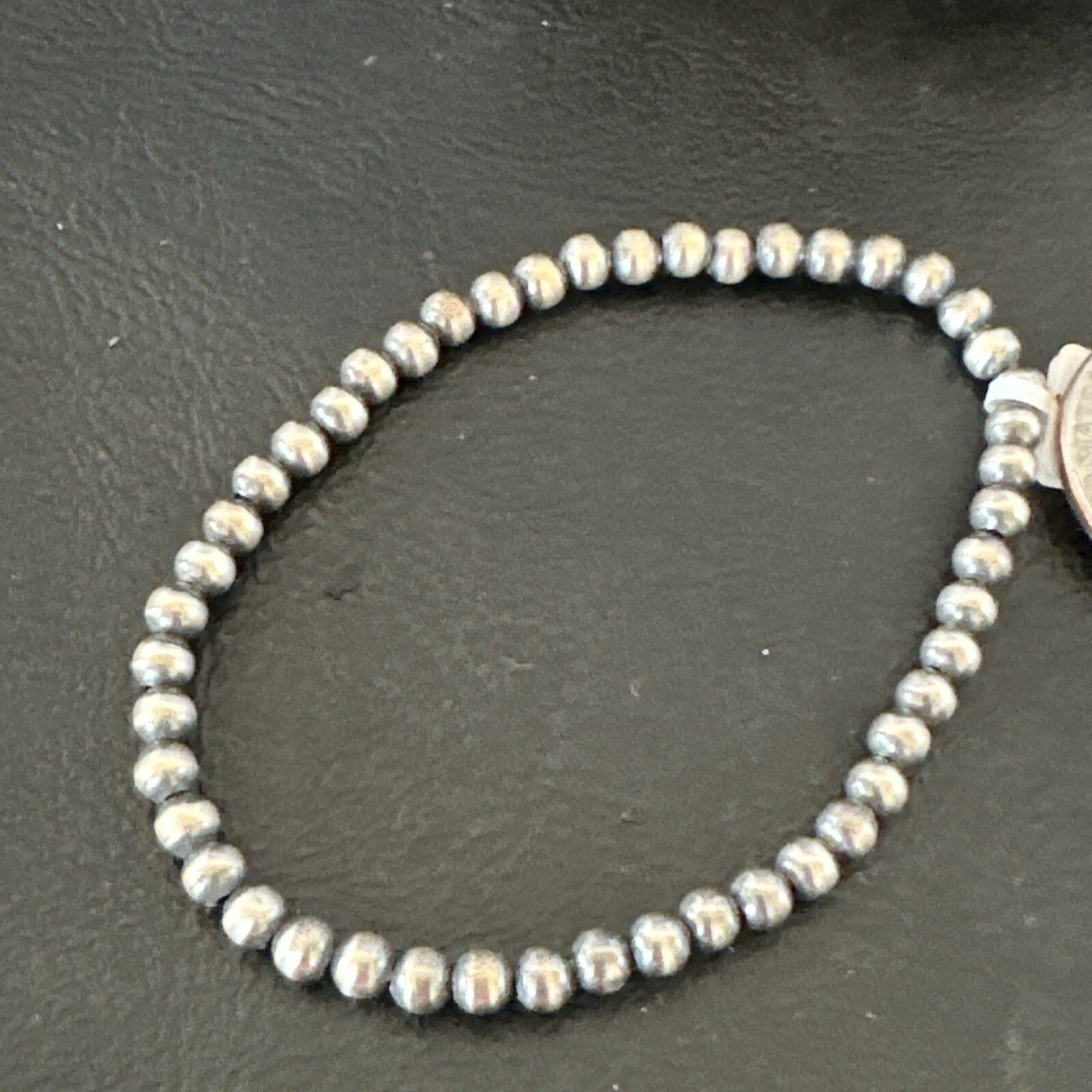 Stretch Navajo 4mm Beads 8” Sterling Silver Bracelet 90403