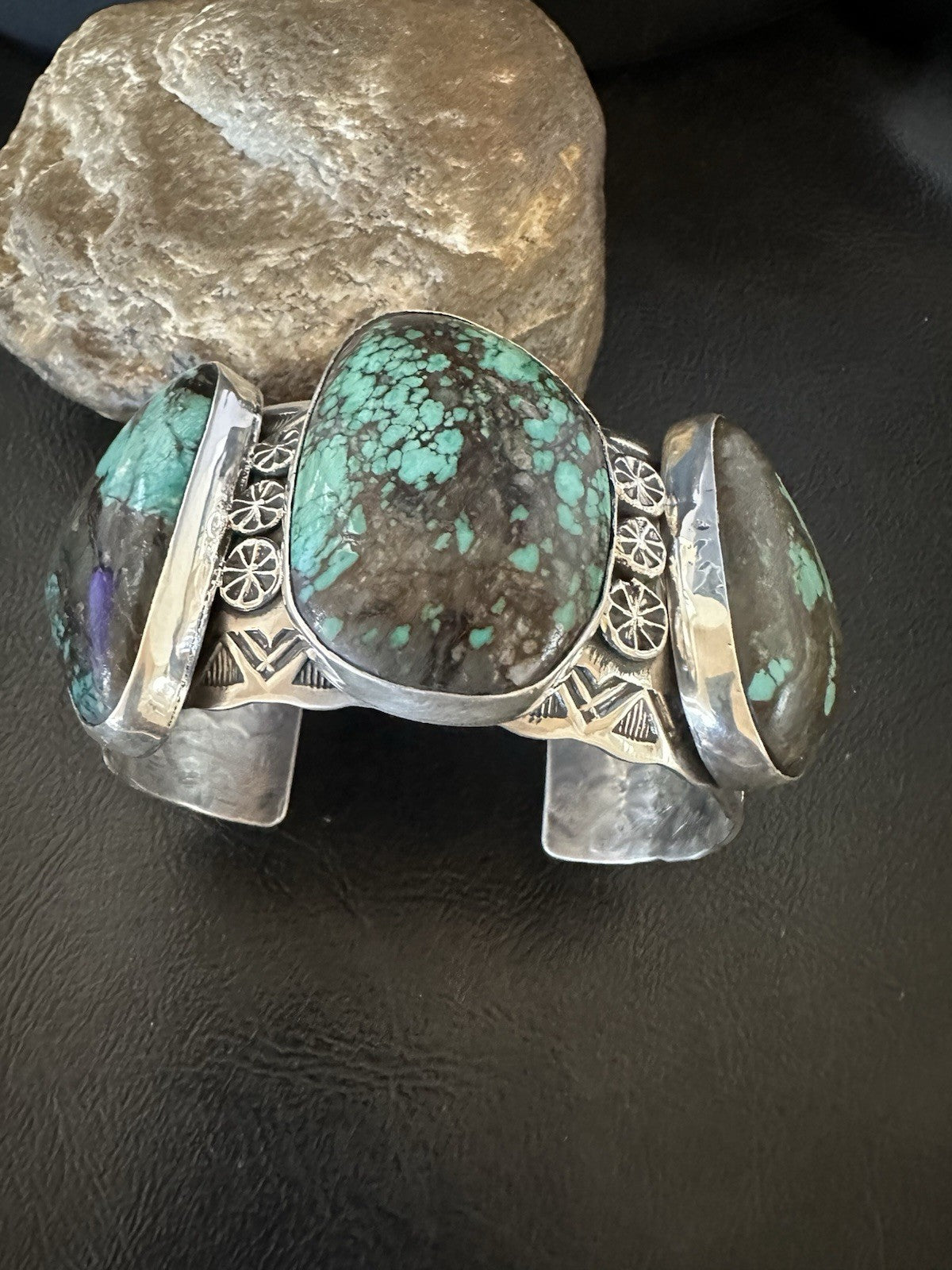 Mens Blue Spiderweb Turquoise Navajo Sterling Silver Cuff Bracelet 7.25" 19435