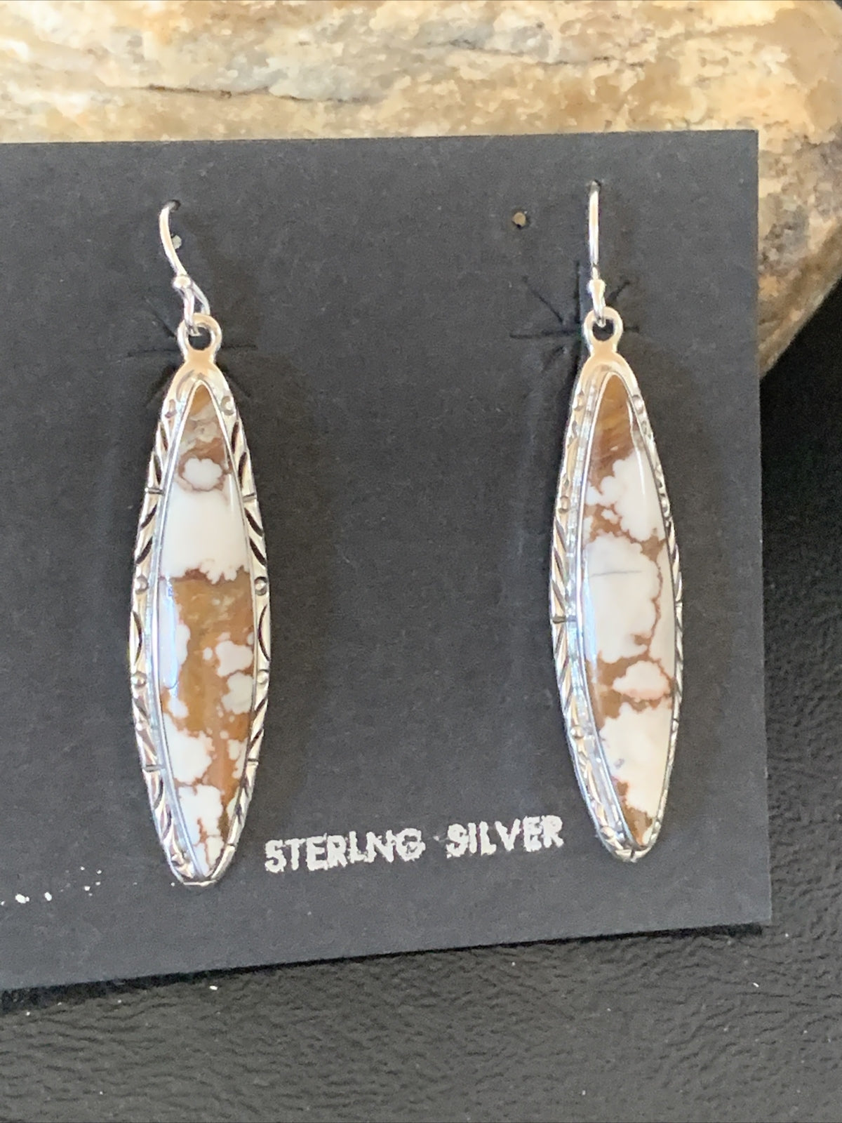 Native American Navajo Sterling Silver Wild Horse Turquoise Earrings 1378