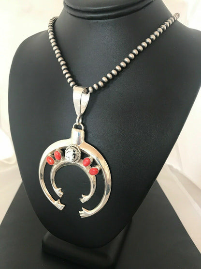Spiny Oyster Naja Pendant Navajo Sterling Silver Squash Blossom Necklace 08508