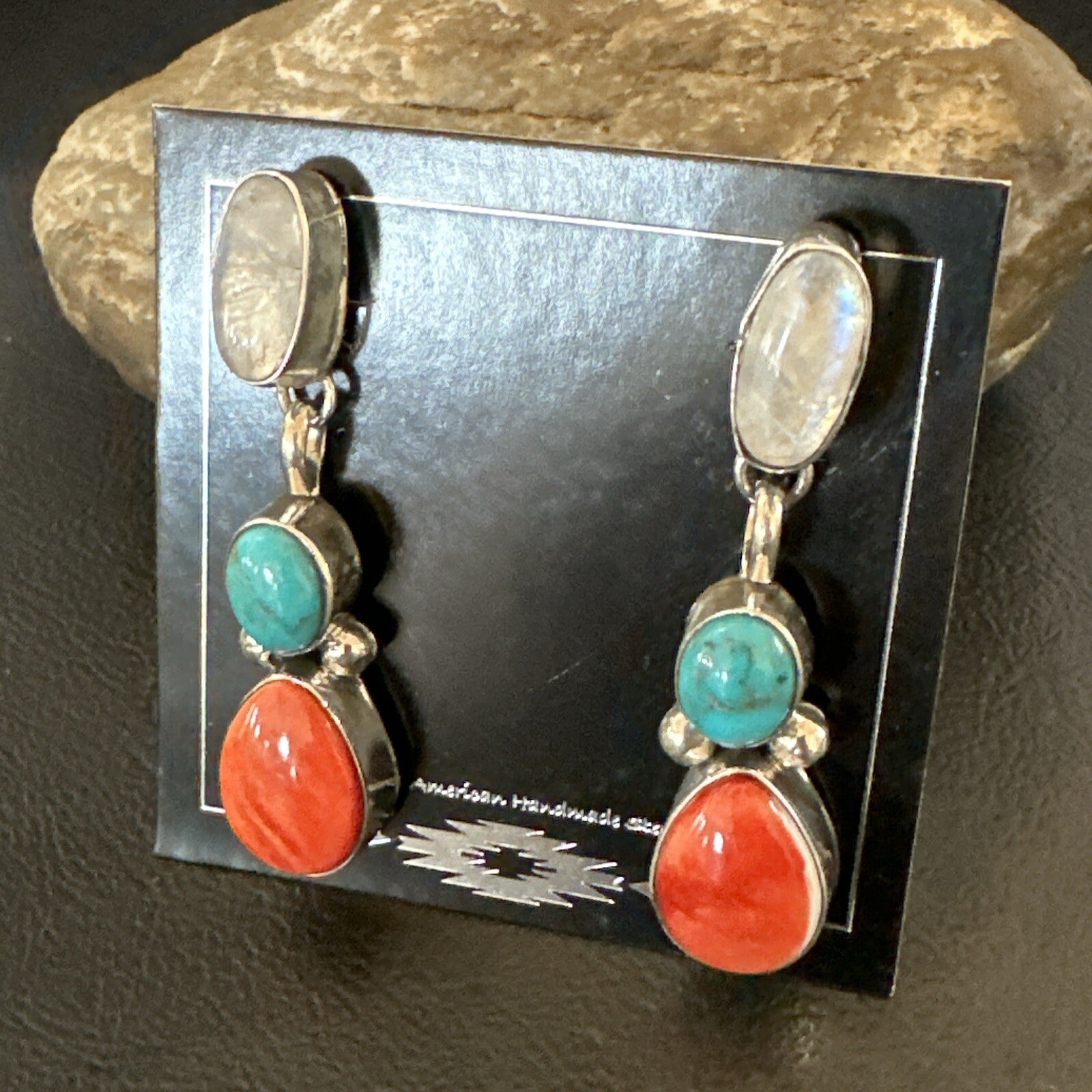 Turquoise Spiny MultiColor Navajo Sterling Silver Inlay Earrings 18353