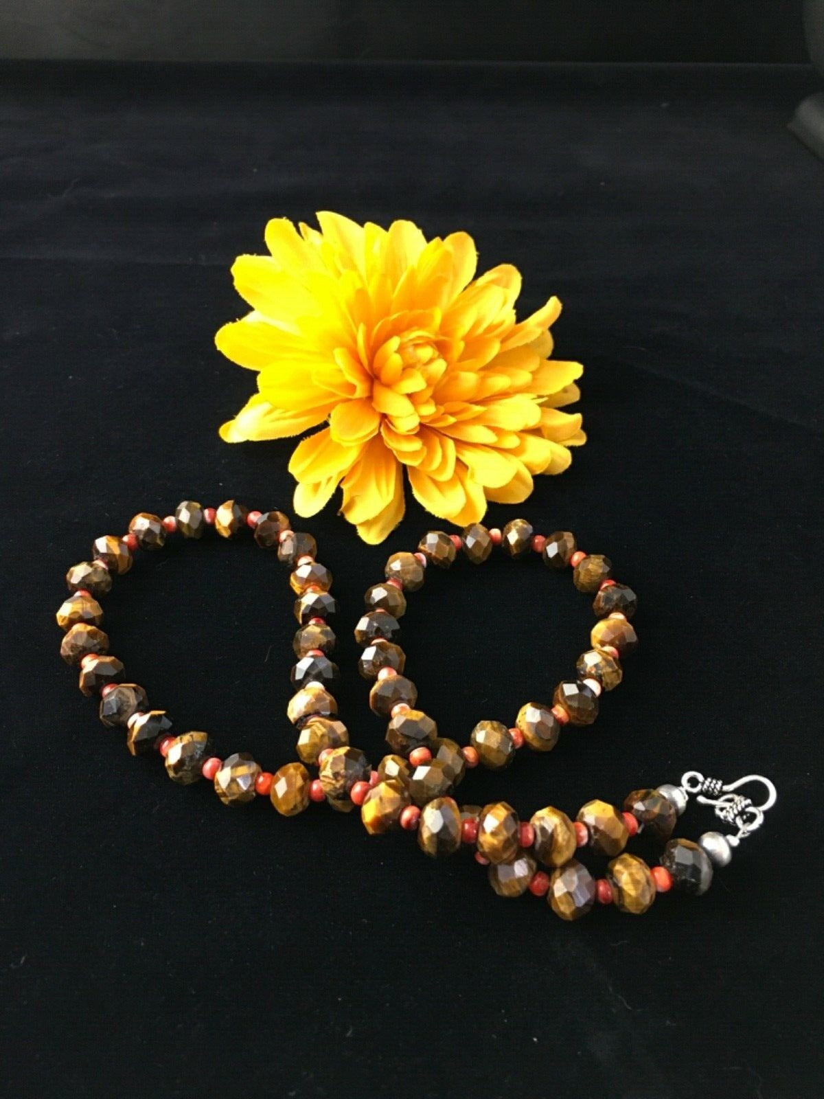Tiger's Eye & Spiny Oyster Navajo Sterling Silver Necklace 1793