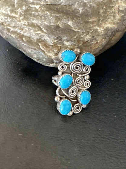 Navajo Blue Kingman Turquoise Ring MultiStone Cluster Sz 8 19801