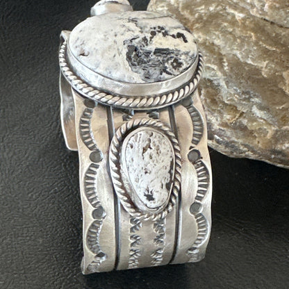 Mens WoMens White Buffalo Turquoise Navajo Sterling Silver Cuff Bracelet 17861