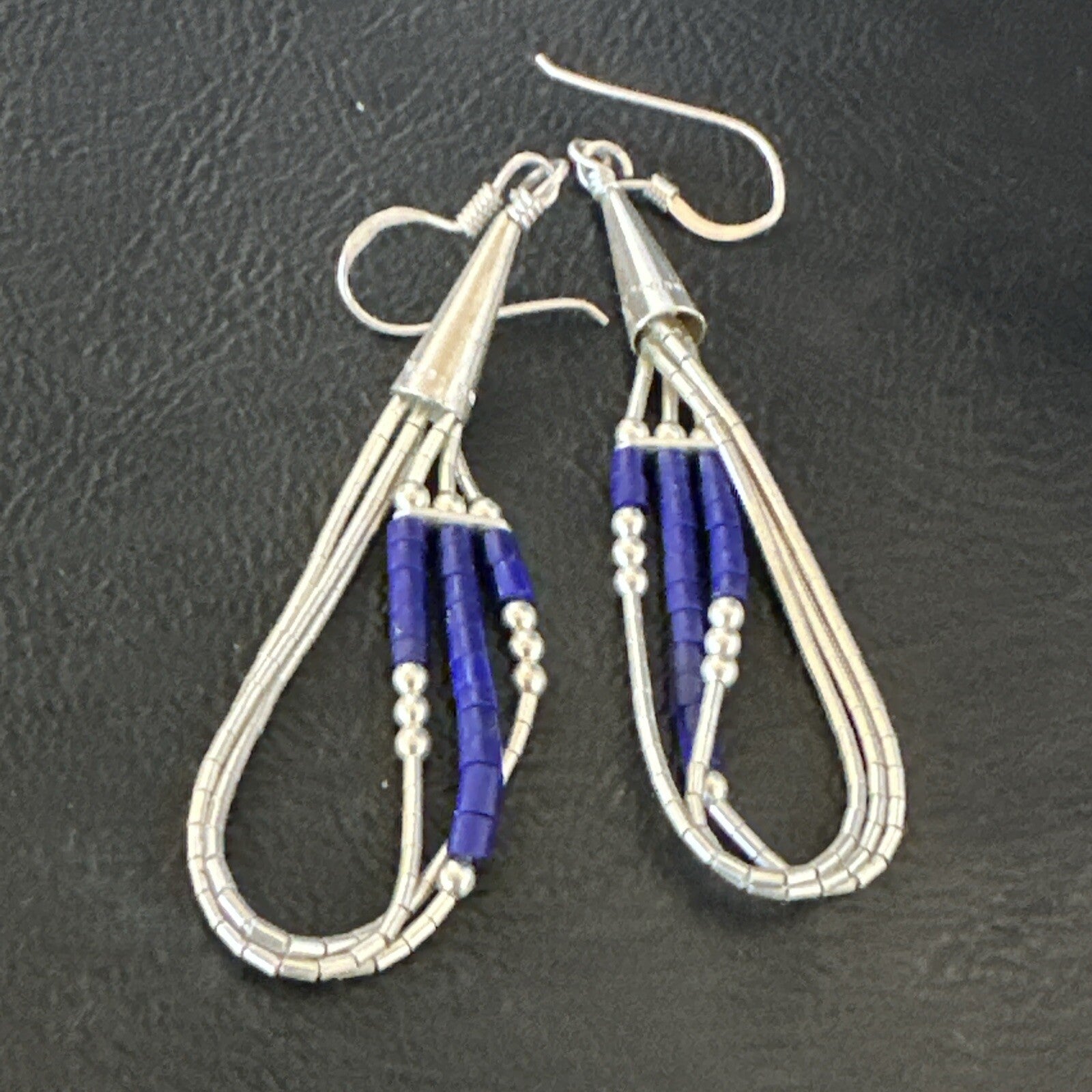 Blue Lapis 3S Heishi Liquid Sterling Silver Dangle Earrings 18099