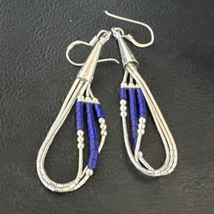 Blue Lapis 3S Heishi Liquid Sterling Silver Dangle Earrings 18099