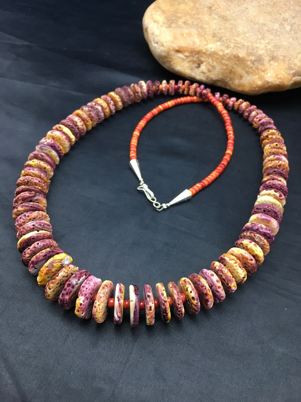 USA Mens Purple Spiny Oyster Bead Navajo Sterling Silver Necklace 28" 4256