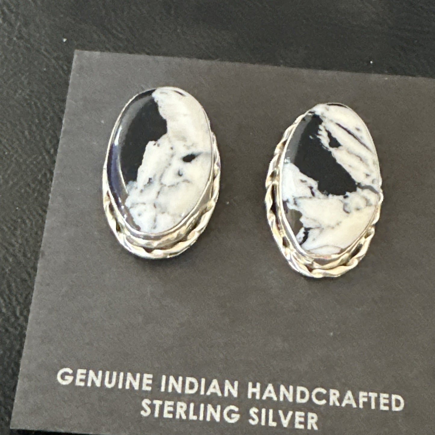 Women White Buffalo Turquoise Navajo Sterling Silver Post Earrings 19096