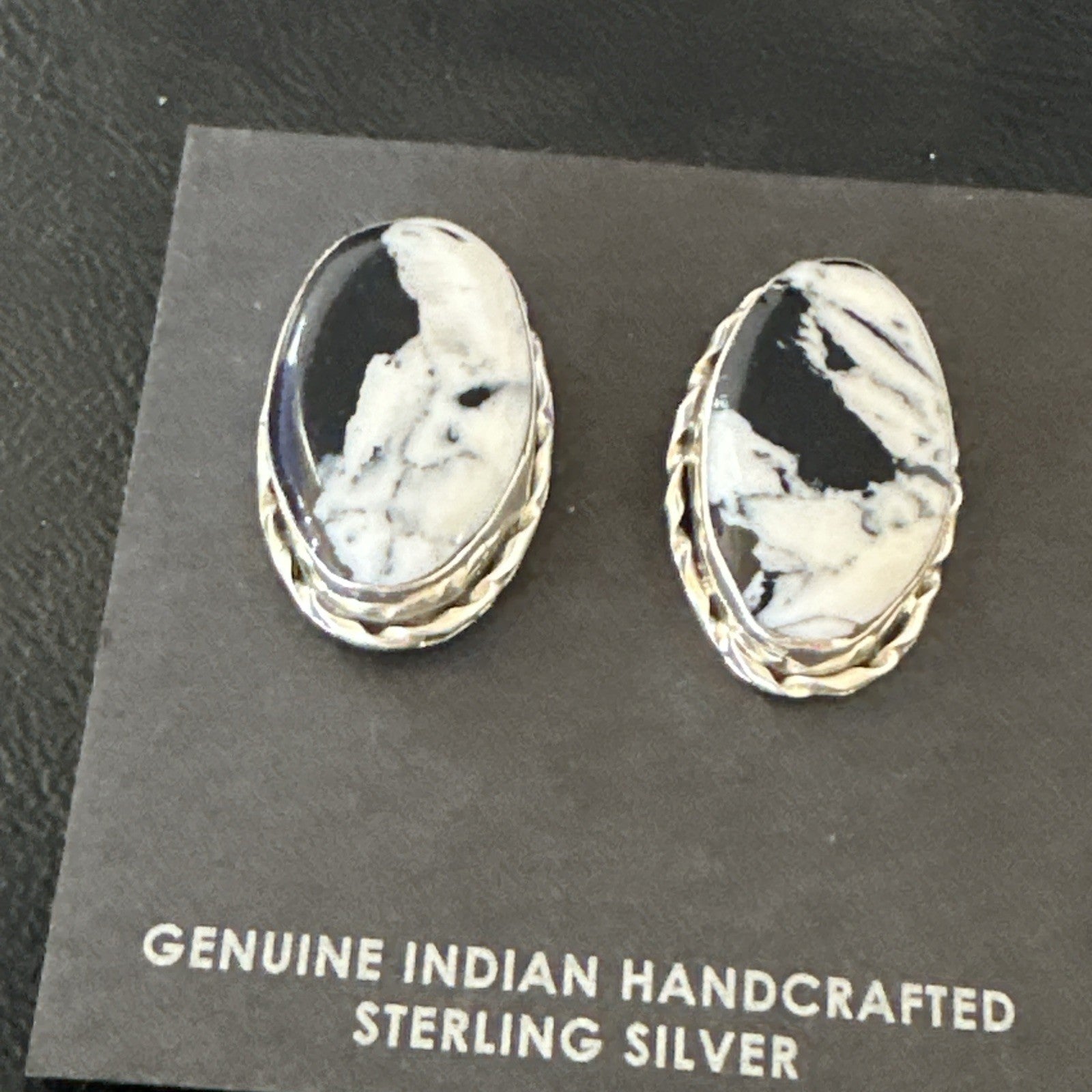 Women White Buffalo Turquoise Navajo Sterling Silver Post Earrings 19096