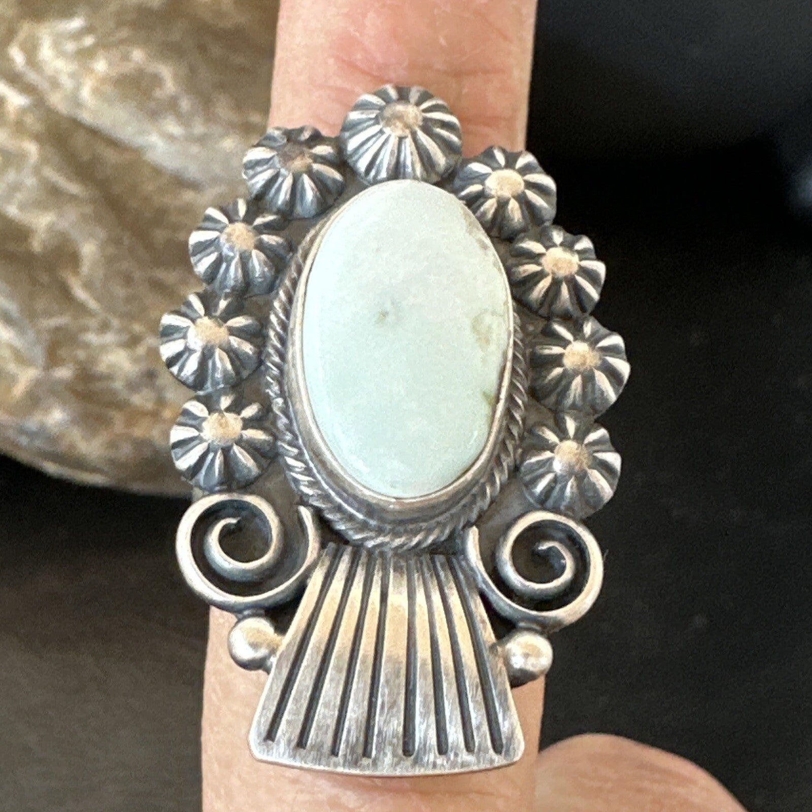 Women Blue Dry Creek Turquoise Navajo Sterling Silver Ring Sz 8.5 18615