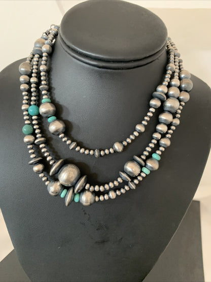 Native Sterling Silver Beads Royston Turquoise 48in Necklace 01401