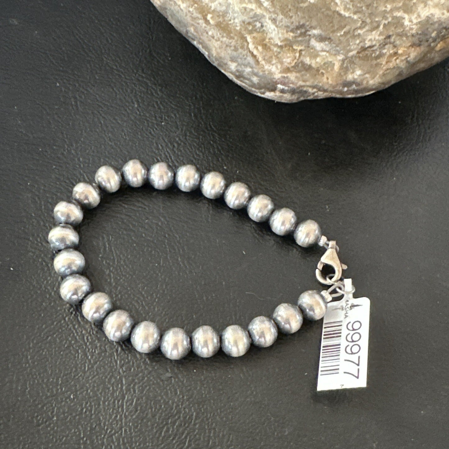 Native American Navajo 7mm Beads 7” Sterling Silver Bracelet 99977