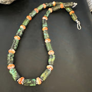 Green Turquoise Spiny Oyster Navajo Pearls Necklace | Sterling Silver | Authentic Native American Handmade | 14985