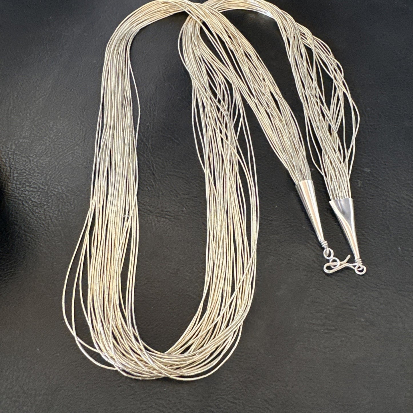 30 Strands Heishi tubes Liquid Sterling Silver Necklace 30” 19620