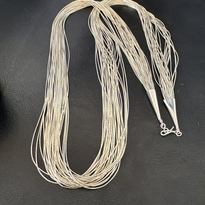30 Strands Heishi tubes Liquid Sterling Silver Necklace 30” 19620