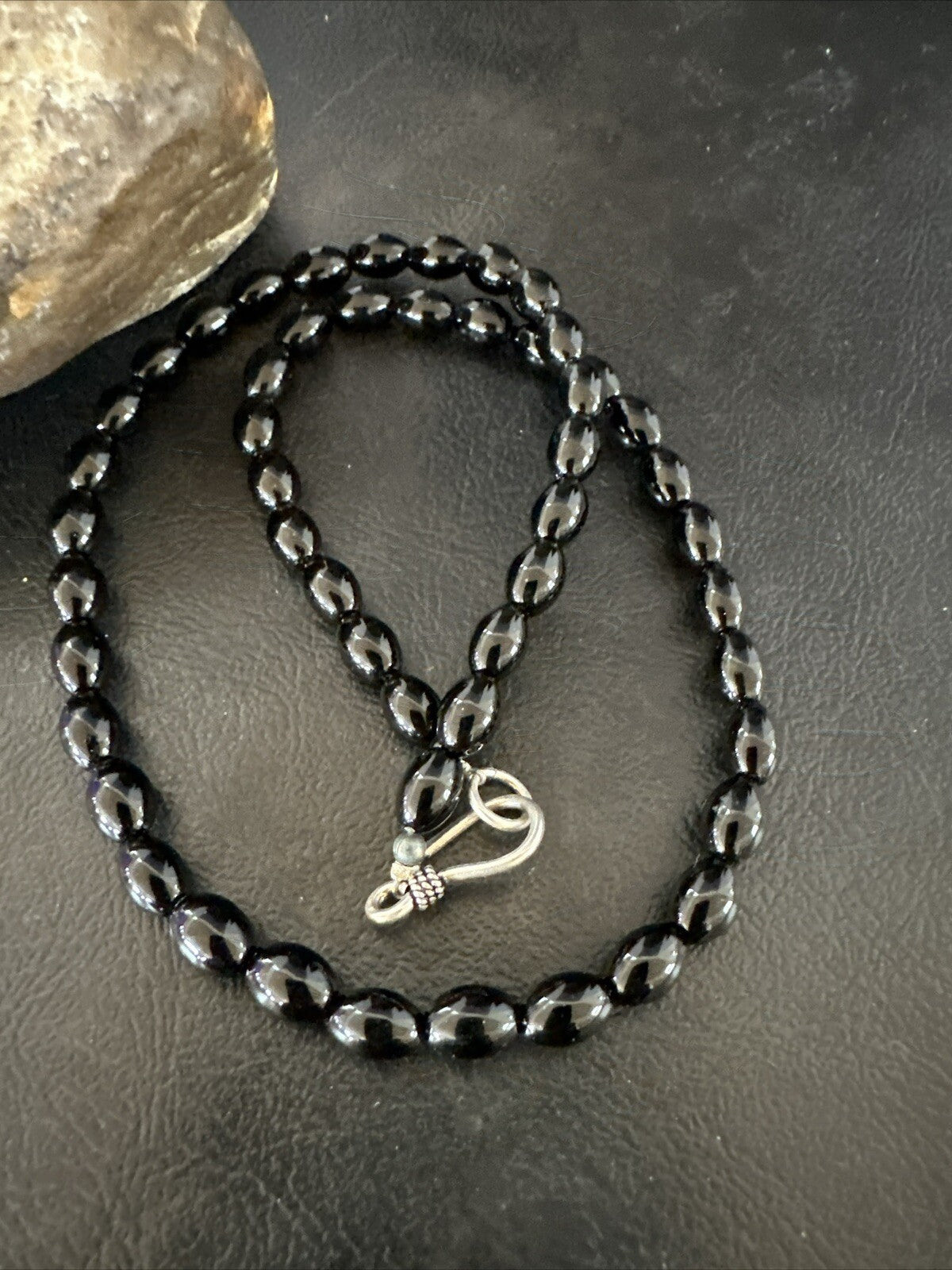 Mens Women Melon Beads Black Onyx Navajo Sterling Silver Necklace 18” 17921