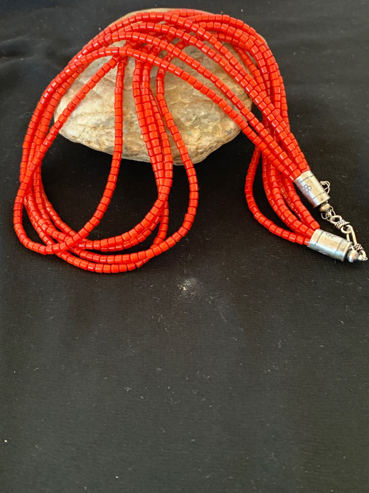 Bamboo Coral Bead Navajo Indian Sterling Silver Necklace 2851