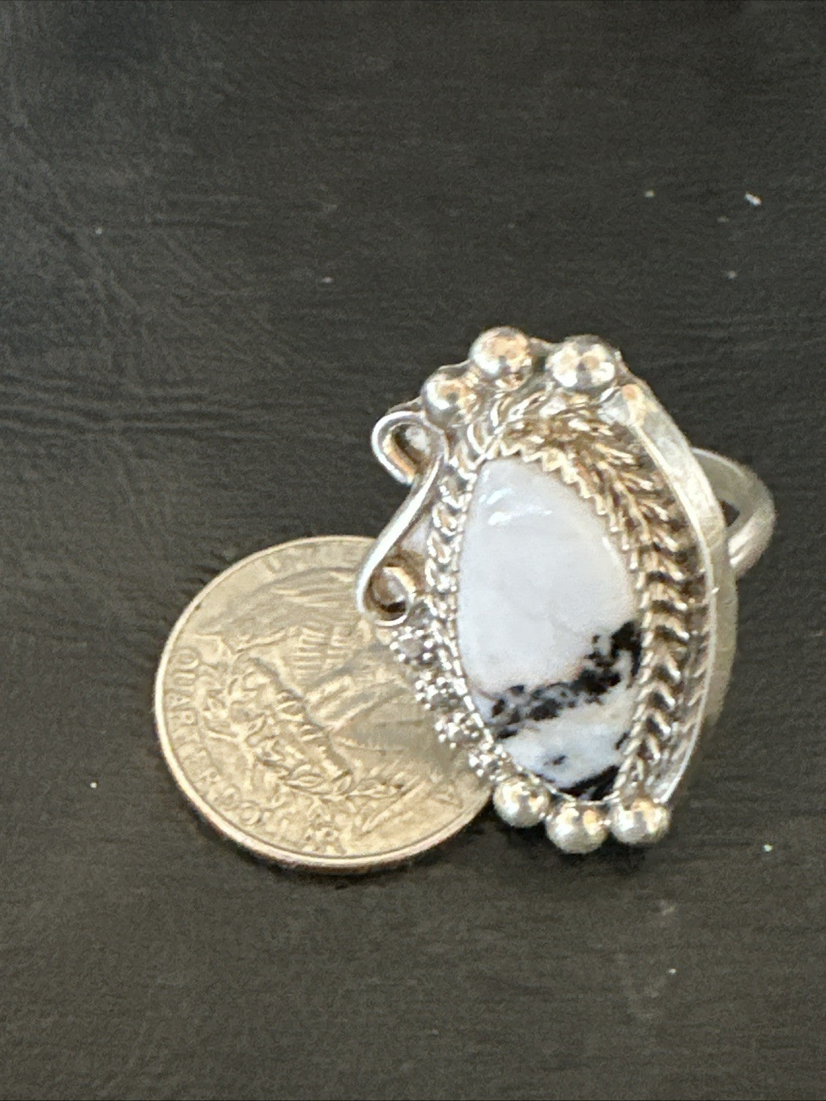 Black White Buffalo Turquoise Navajo Sterling Silver Ring Size 11 19811