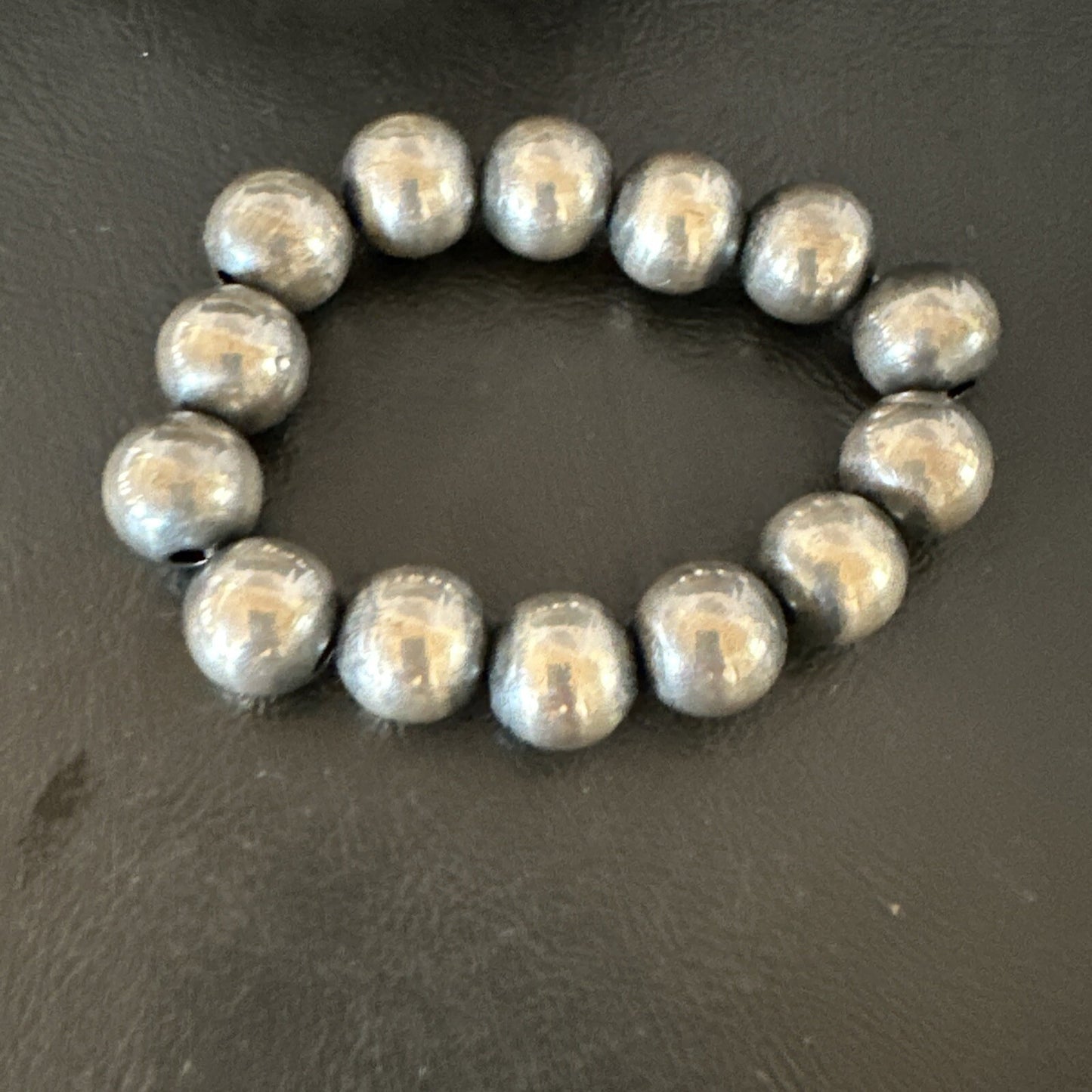 Navajo 12mm Beads Stretch Sterling Silver Bracelet 7" 91202