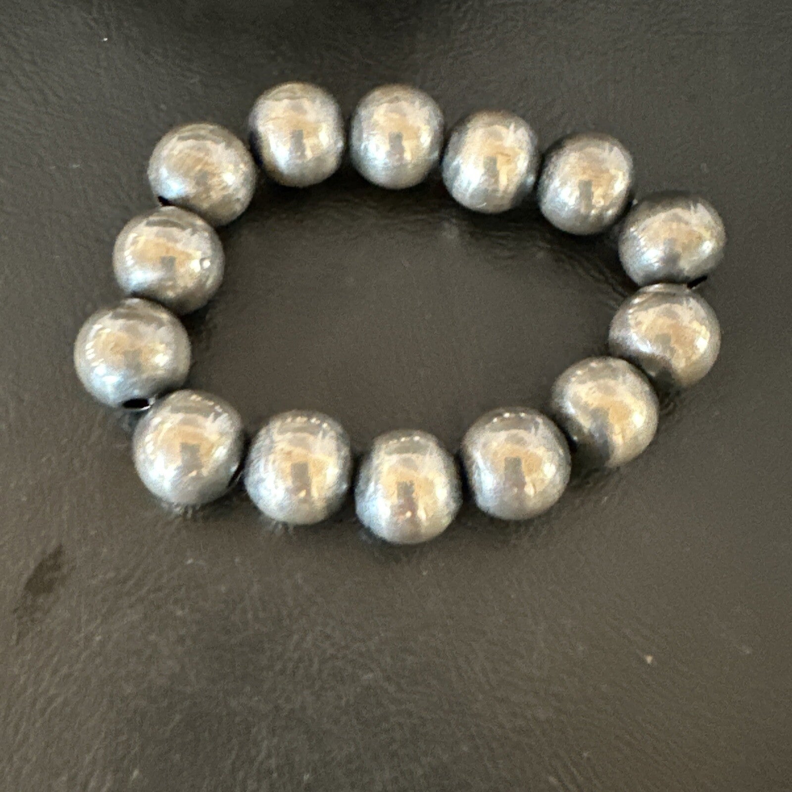 Navajo 12mm Beads Stretch Sterling Silver Bracelet 7" 91202