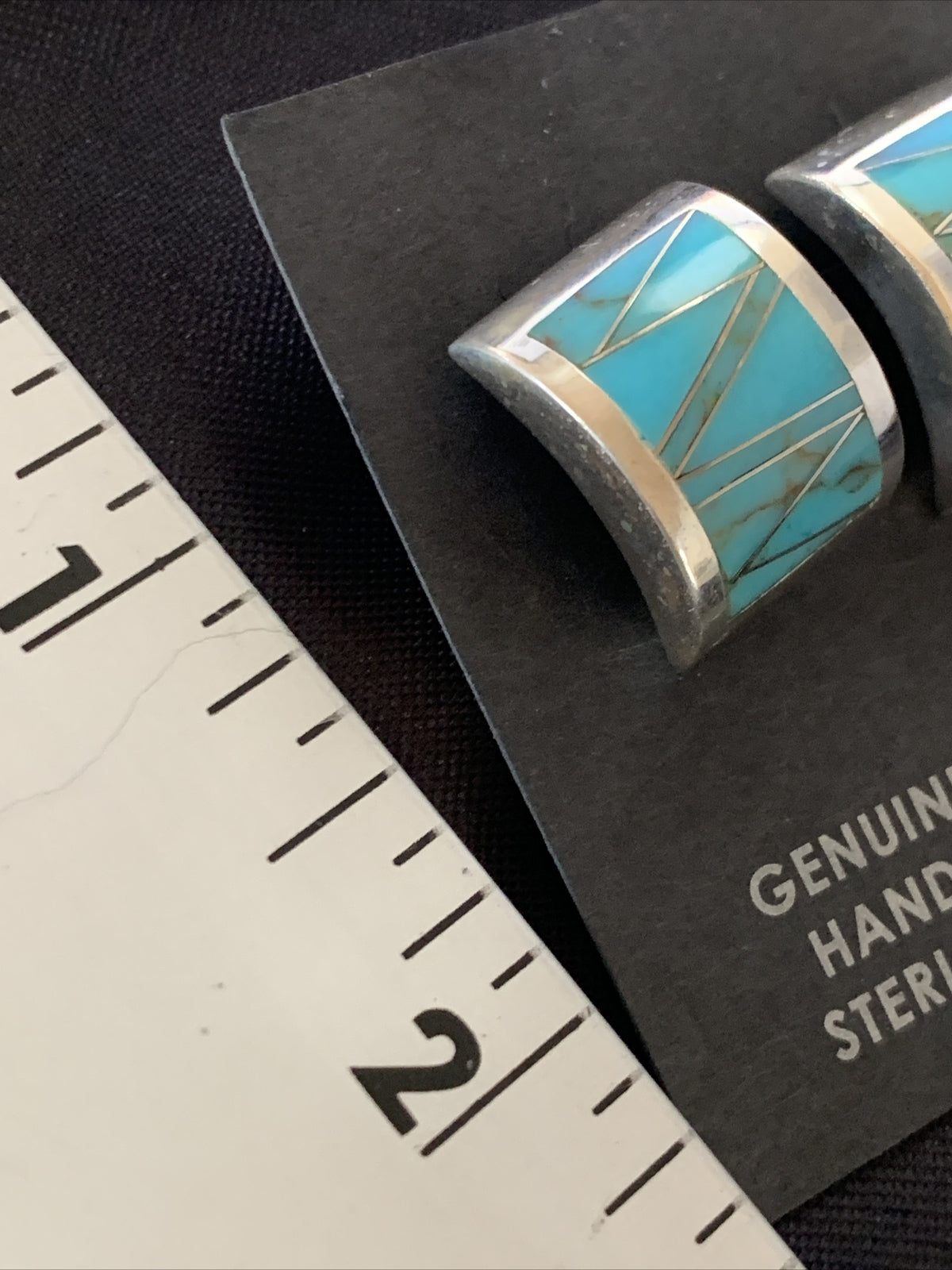 Womens Blue Turquoise Navajo Sterling Silver Stud Inlay Earrings 13107