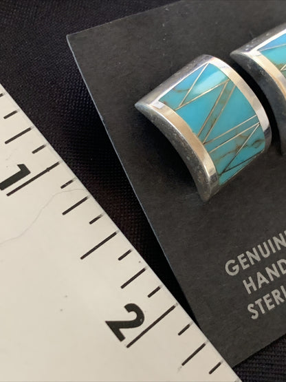 Womens Blue Turquoise Navajo Sterling Silver Stud Inlay Earrings 13107
