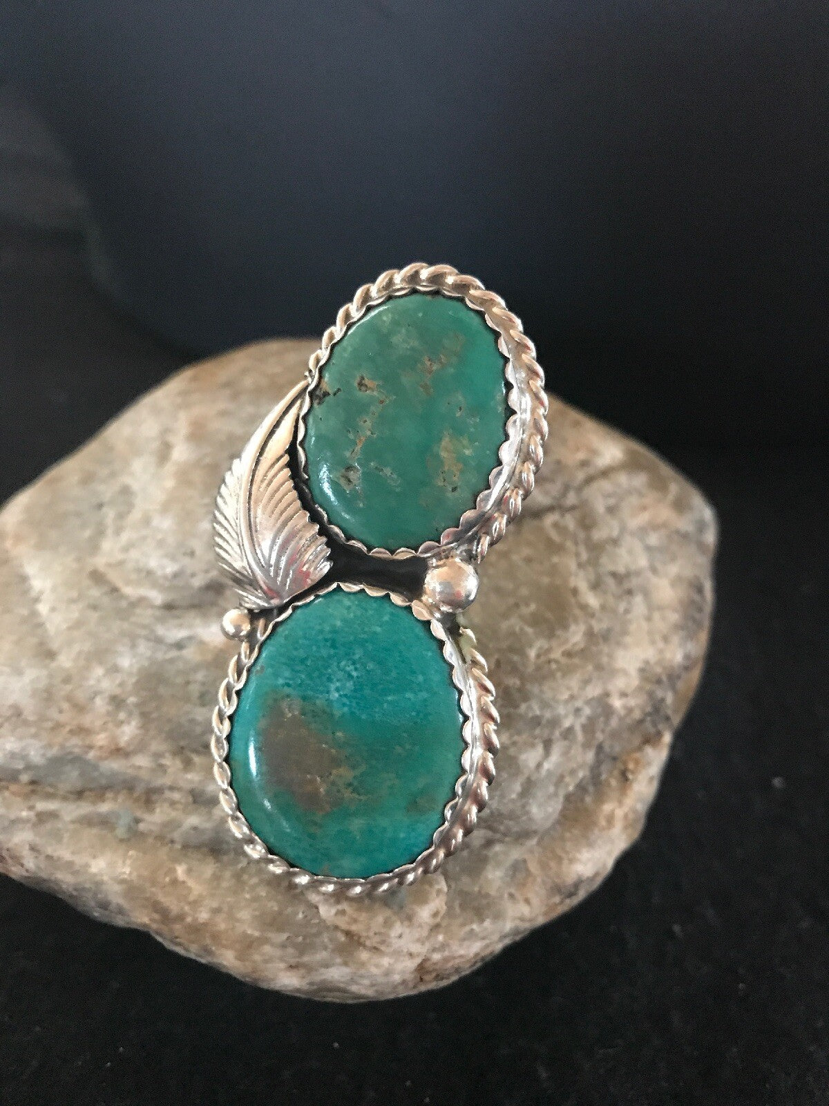 Apache Turquoise Navajo Sterling Silver Native American Ring Size 7 02891