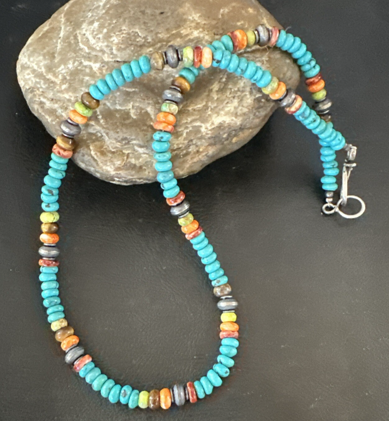 Navajo Sterling Silver Blue Turquoise Spiny Oyster Necklace 19" 10142
