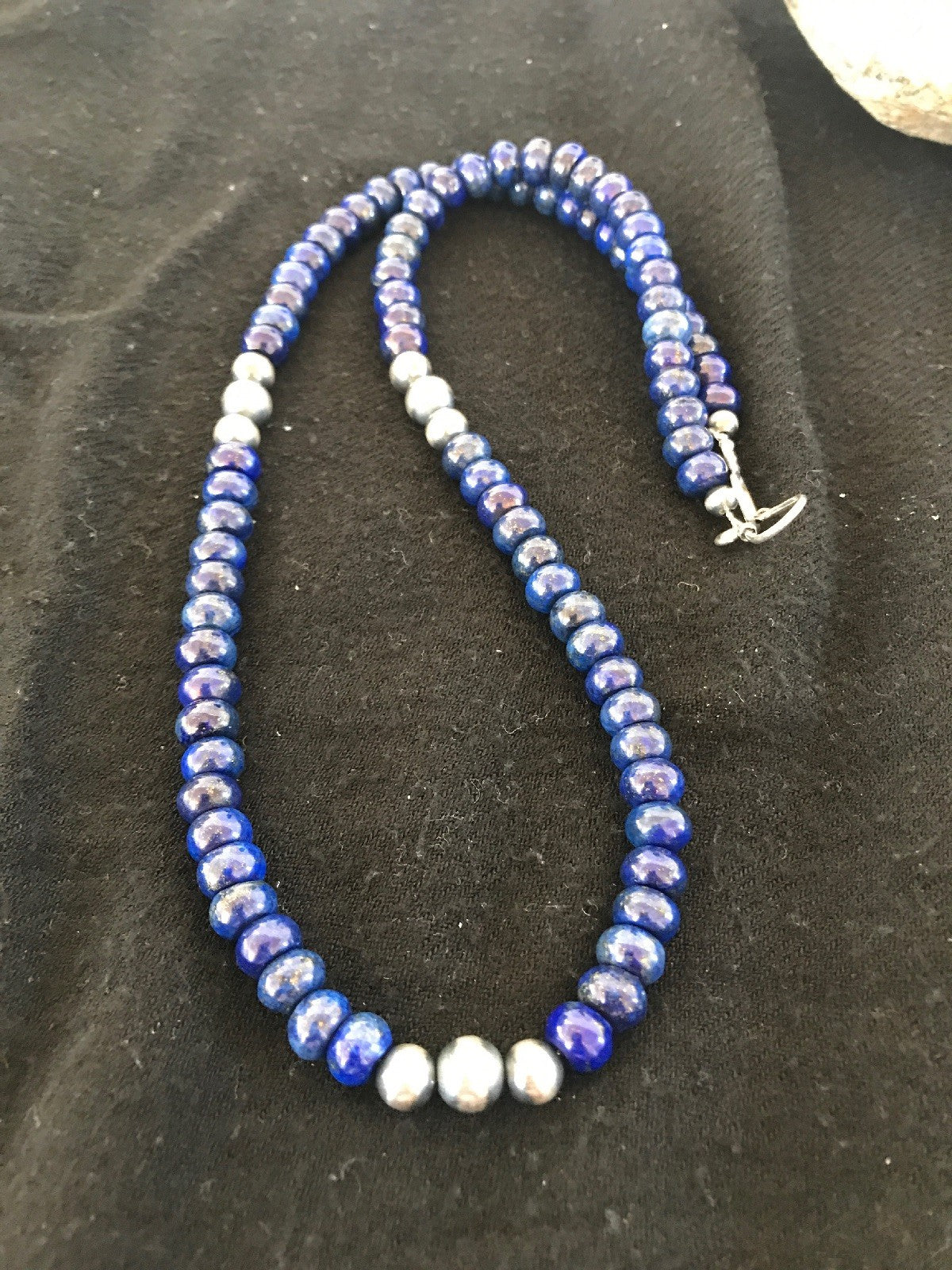 Blue Lapis Sterling Silver Pueblo Navajo Mens Necklace 22” 8371