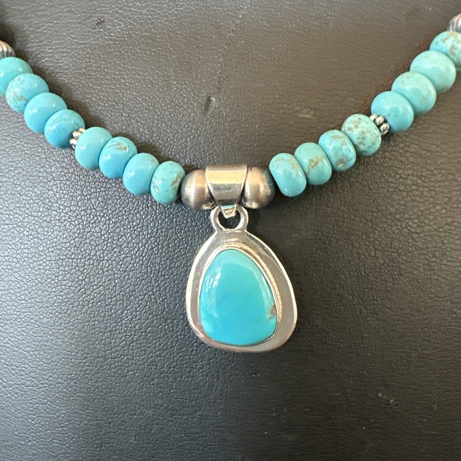 Mens Blue Kingman Turquoise Pendant Navajo Sterling Silver Necklace 21" 18110