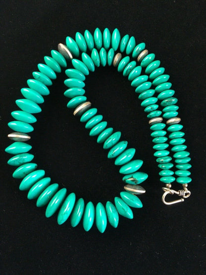 Navajo Teal Blue Turquoise Necklace Sterling Silver 18" Handmade 1730