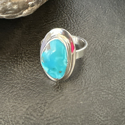 Southwestern Sterling Silver Blue Kingman Turquoise Ring Size 8 18521