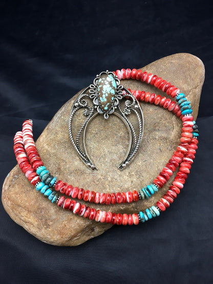 Turquoise #8 Pendant Spiny Oyster Navajo Sterling Silver Necklace 24" 04062