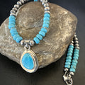 Women's Blue Kingman Turquoise Pendant Navajo Necklace 21" | Sterling Silver | Authentic Native American Handmade | 18415