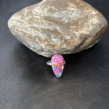 Blue Turquoise Spiny Oyster Southwestern Sterling Silver Ring Size 7 18425