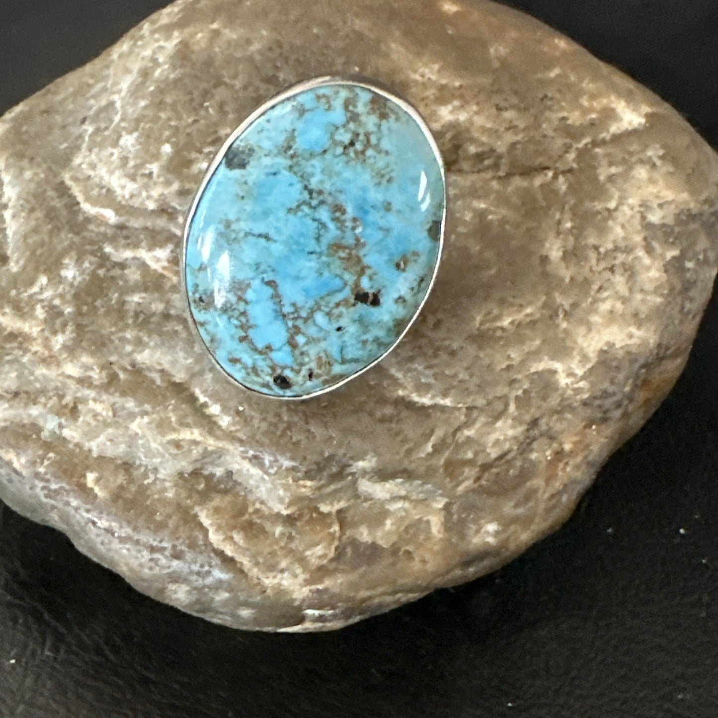 Blue Turquoise#8 Southwestern Sterling Silver Ring Size 7 19731