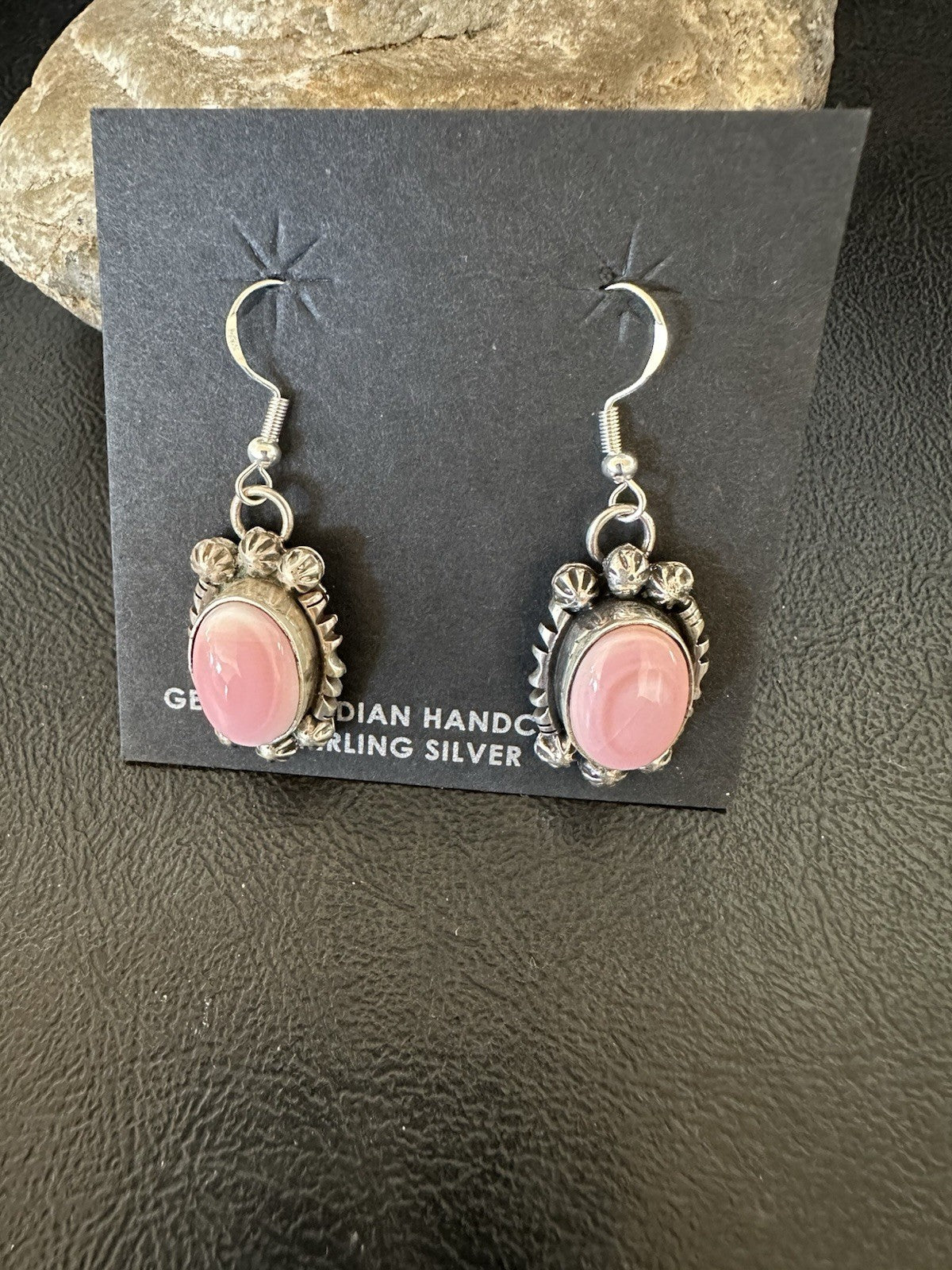 Handmade Pink Queen Conch Sterling Silver Navajo Dangle Earrings Yazzie 19535