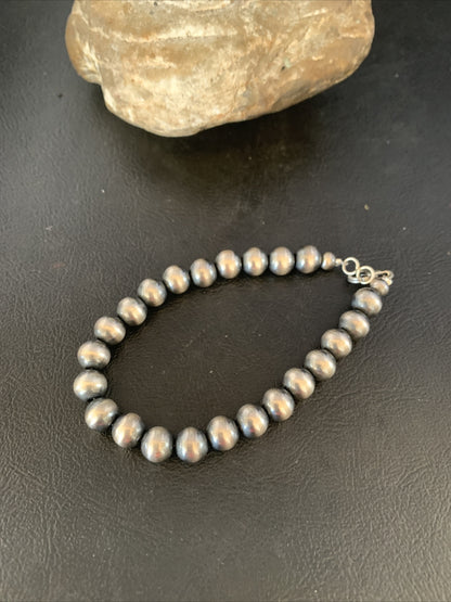 Native American Navajo 8mm Beads 7” Sterling Silver Bracelet 90807