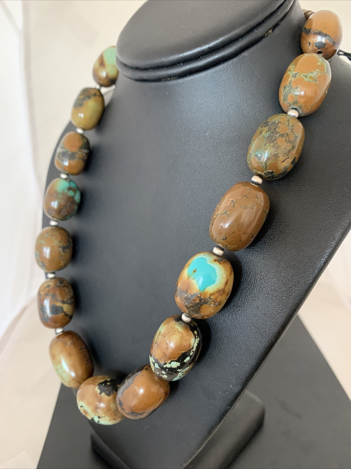 Green Chunky Turquoise Graduated Navajo Sterling Silver Necklace 20" 02112