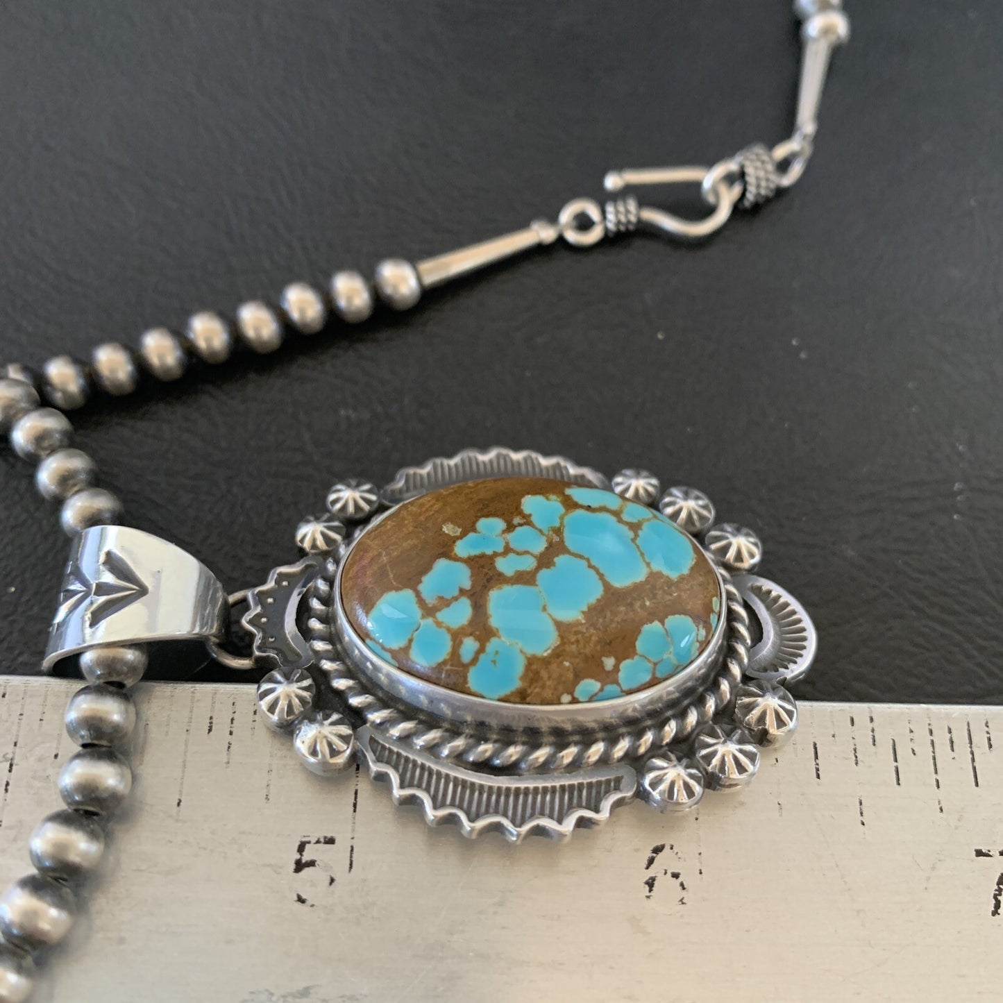 Mens Blue Turquoise #8 Pendant Navajo Pearls Sterling Silver Necklace 10866